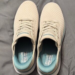 Skechers Men's Beige and Teal Slip-Ins Sneakers